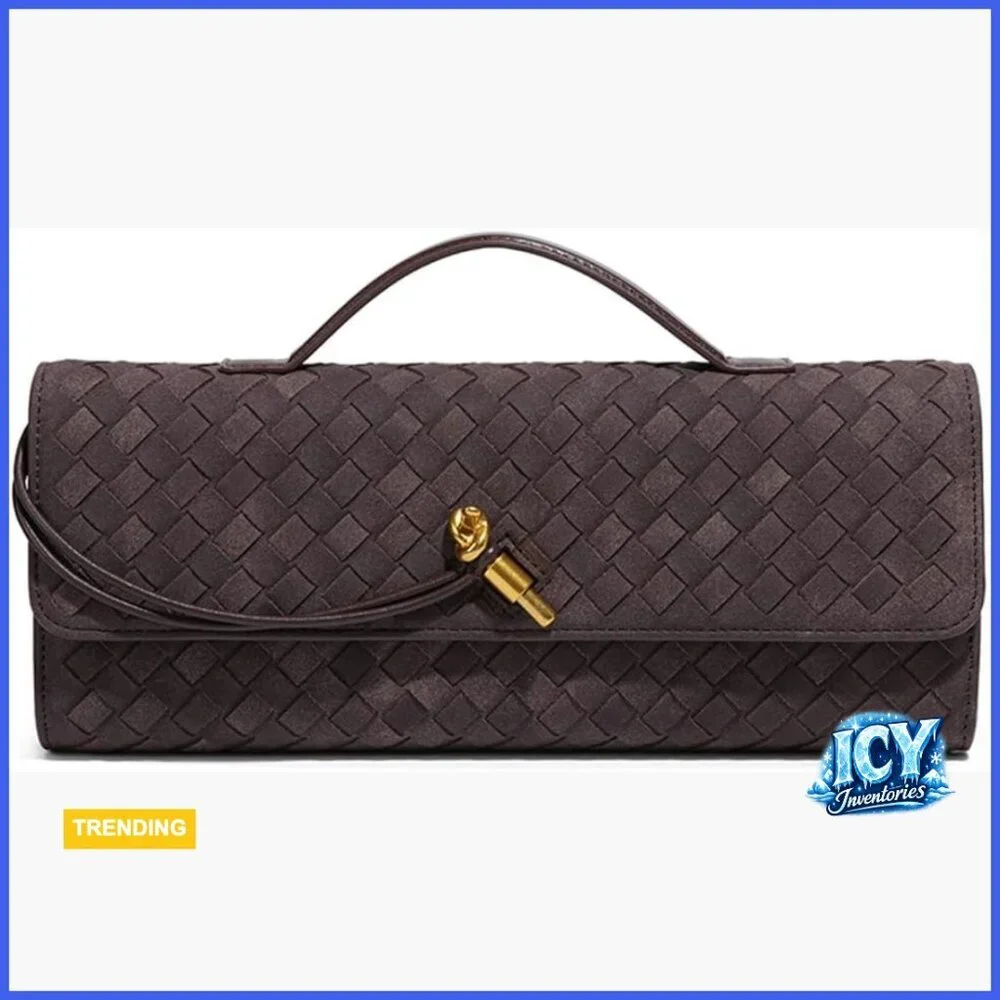 Suede Woven Handbag Evening Shoulder Bag Clutch Purse Crossbody Satchel